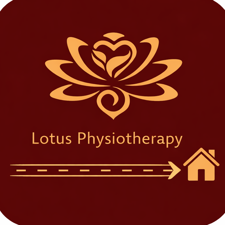 Lotus Physiotherapy logo with a house and a road map to the home to promote home visits.